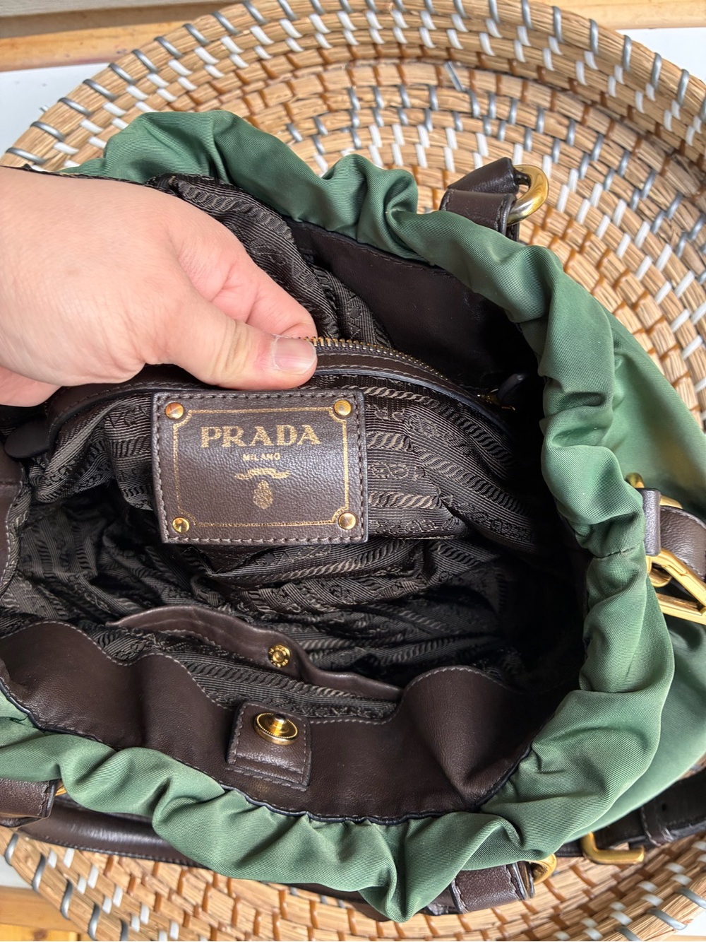 Prada Canapa Green Nylon Shoulder Bag 2 way ( authentic) - Picture 10 of 13